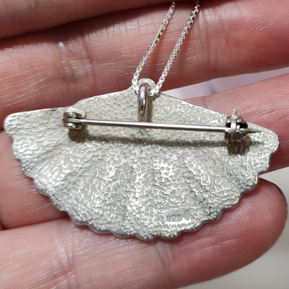 Vintage Sterling Silver French Hand Fan Brooch Necklace Pendant - Picture 7 of 12